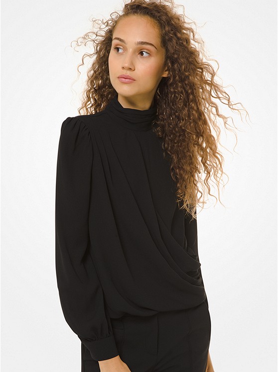 Michael Kors Crepe Bluse Damen Schwarz | Österreich-9188703
