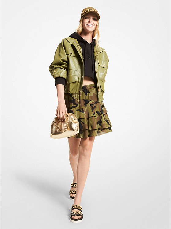 Michael Kors Faux Leder Jacke Damen Olivgrün | Österreich-1840773