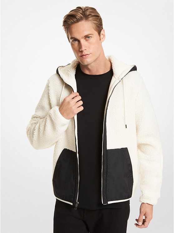 Michael Kors Faux Shearling Hoodie Herren Schwarz Weiß | Österreich-5749183