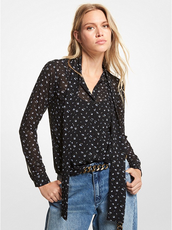 Michael Kors Floral Bluse Damen Schwarz | Österreich-8089775