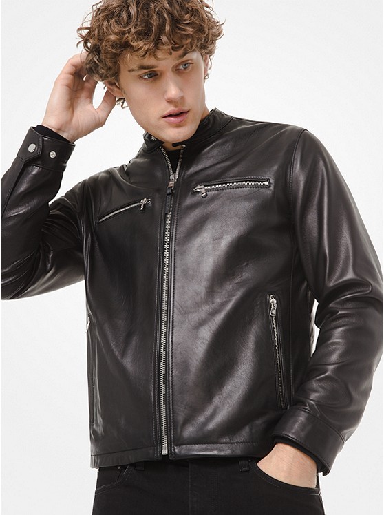 Michael Kors Leder Jacke Herren Schwarz | Österreich-3185977