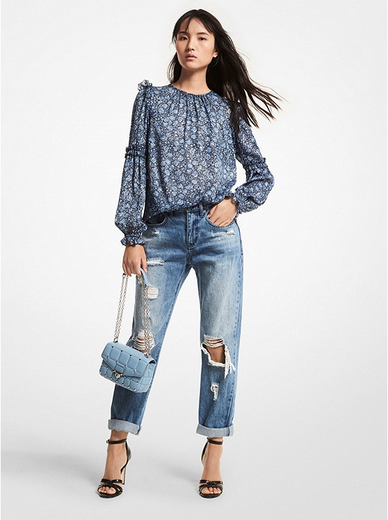 Michael Kors Metallic Bluse Damen Azurblau | Österreich-0985134