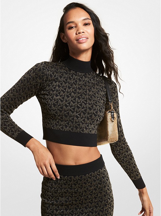 Michael Kors Metallic Bluse Damen Schwarz Gold | Österreich-1807593