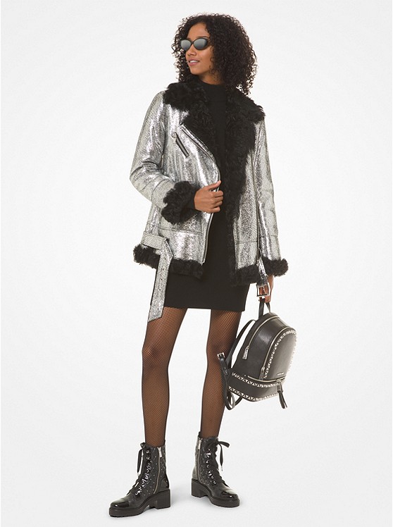 Michael Kors Metallic Mäntel Damen Schwarz Silber | Österreich-1984375