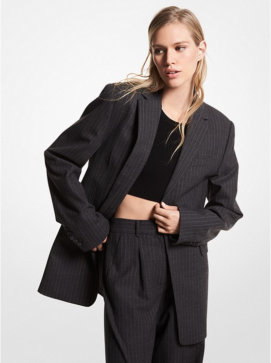 Michael Kors Pinstripe Blazer Damen Dunkelgrau | Österreich-5980378