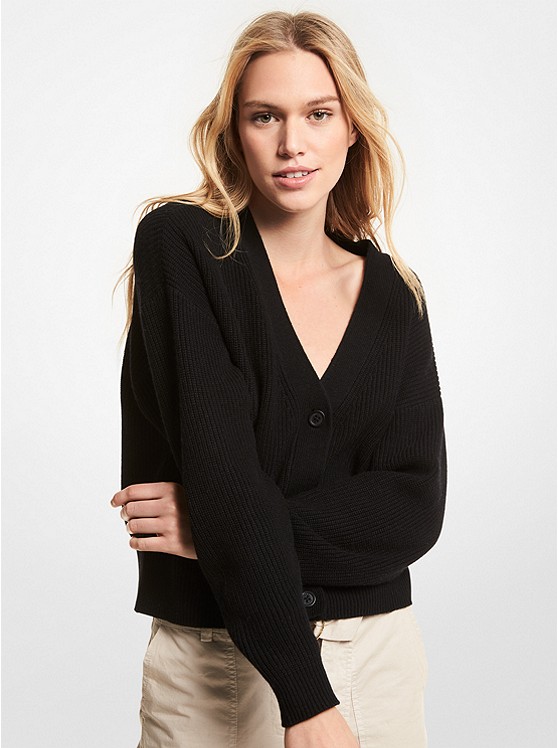 Michael Kors Ribbed Strickjacke Damen Schwarz | Österreich-7843150