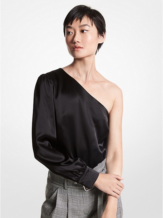 Michael Kors Satin Bluse Damen Schwarz | Österreich-8815497