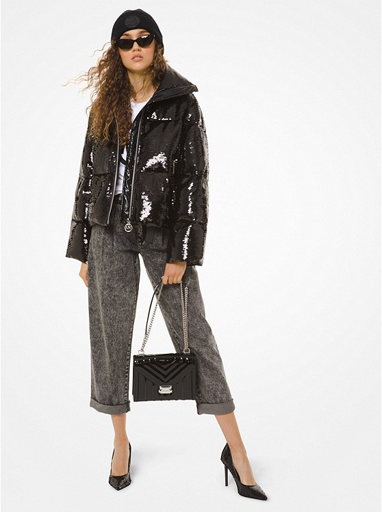 Michael Kors Sequined Daunenjacken Damen Schwarz | Österreich-1085778
