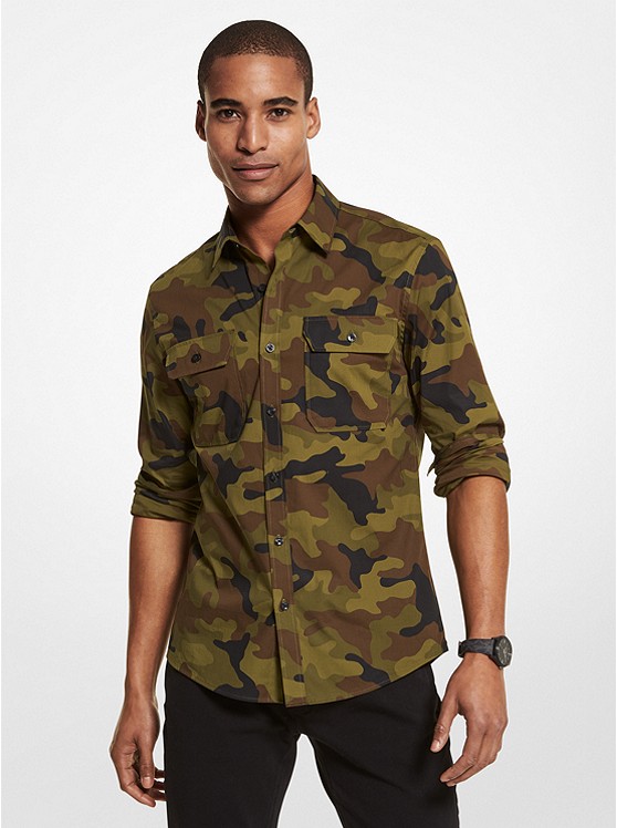 Michael Kors Slim-Fit Hemd Herren Olivgrün | Österreich-8134759