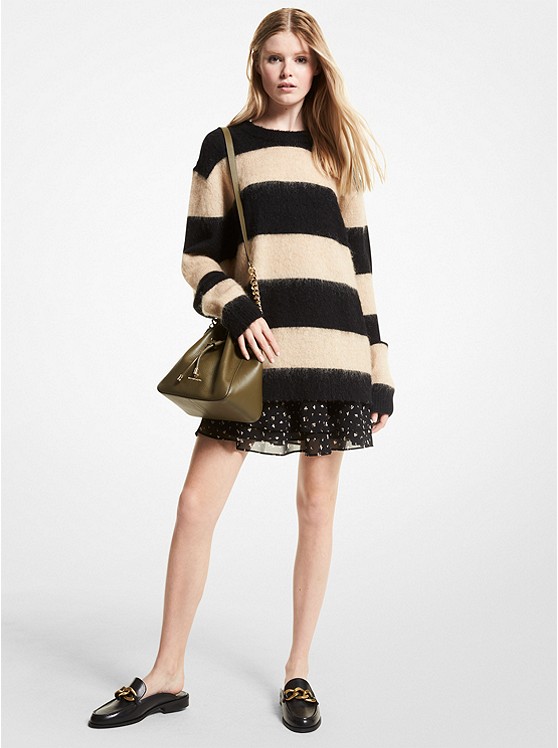 Michael Kors Striped Pullover Damen Schwarz Khaki | Österreich-0478758