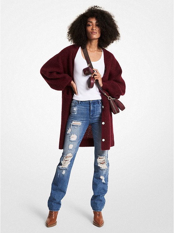 Michael Kors Textured Strickjacke Damen Bordeaux | Österreich-7835940