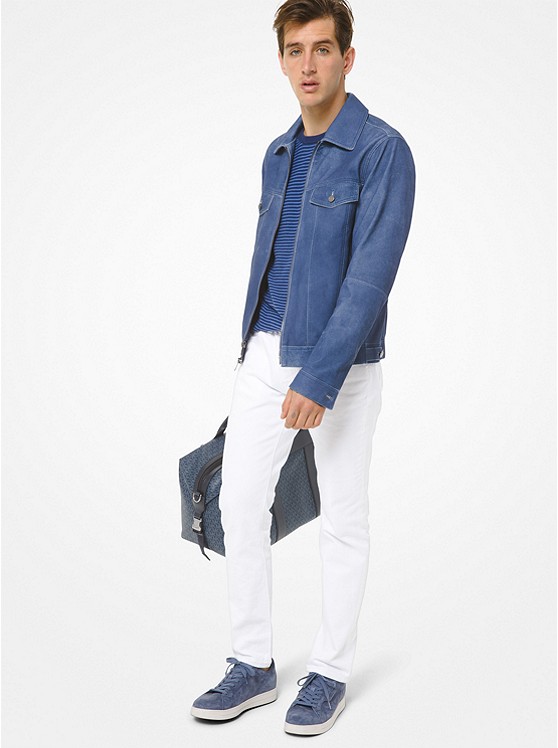 Michael Kors Wildleder Jacke Herren Blau | Österreich-7813795