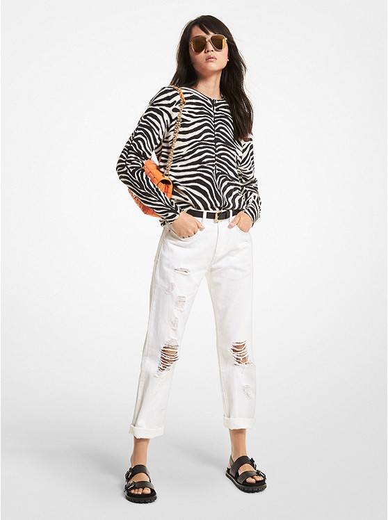 Michael Kors Zebra Pullover Damen Weiß Schwarz | Österreich-7014895